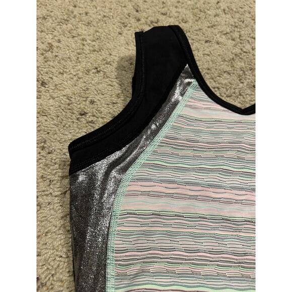 IVIVVA by Lululemon size 10 Girls LEOTARD Pink & Mint Green w/SILVER SHIMMER J23 - Picture 3 of 9